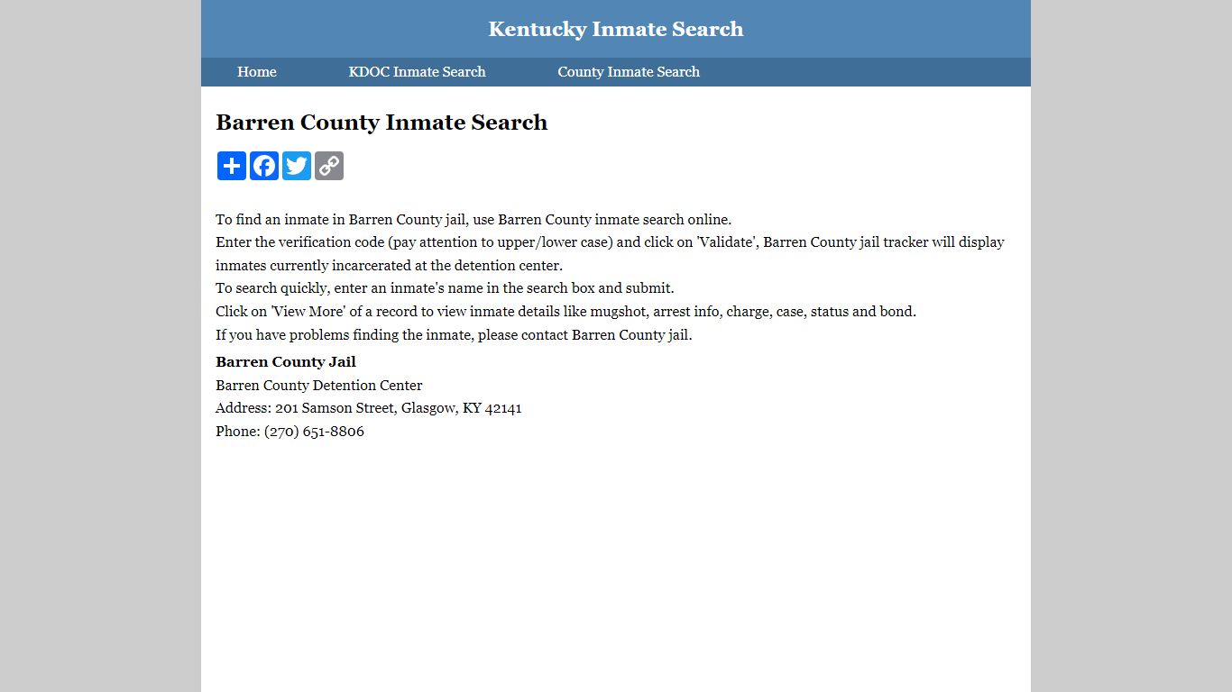 Barren County Inmate Search